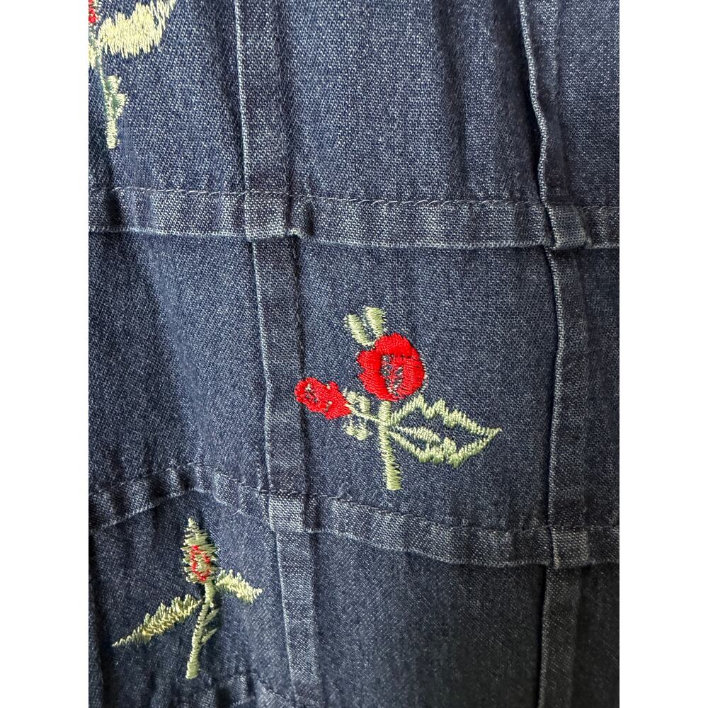 Marisol women's blouse denim button up embroidered floral vintage plus size - Picture 2 of 10